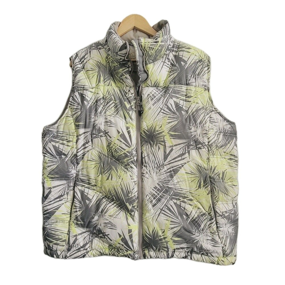 Cabela's Womens Goose Down 650 palm leaf pattern Size XL Winter Puffer Vest
